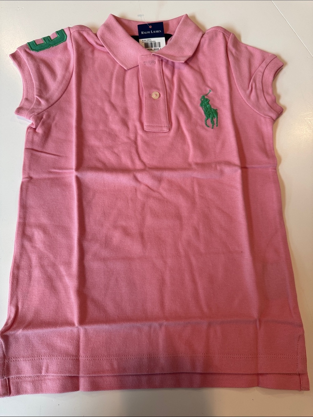 Ralph Lauren Girls' Pink Polo with Green Pony Patch